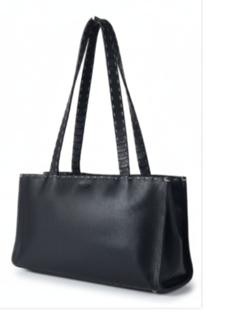 The Sak Black Pebbled Leather Shoulder Purse Whipstitch Trim Zip Top Tote